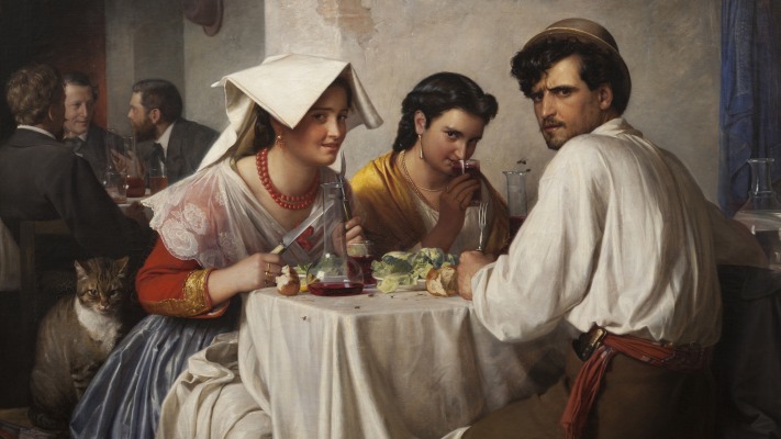 Carl Bloch - In a Roman Osteria. Desktop wallpaper