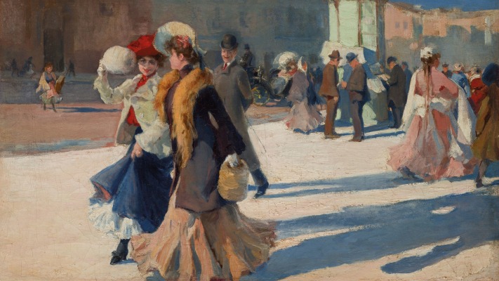 Ricardo Villodas y de la Torre - La promenade dans les rues de Paris. Desktop wallpaper