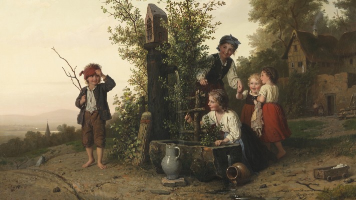 Johann Georg Meyer von Bremen - The Blind Man's Buff Game. Desktop wallpaper