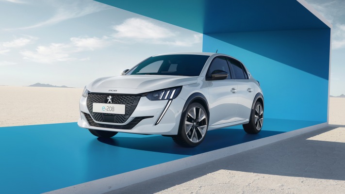 Peugeot e-208 2023. Desktop wallpaper