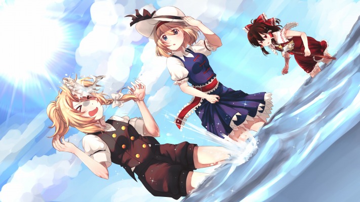 Alice Margatroid, Marisa Kirisame & Reimu Hakurei. Desktop wallpaper