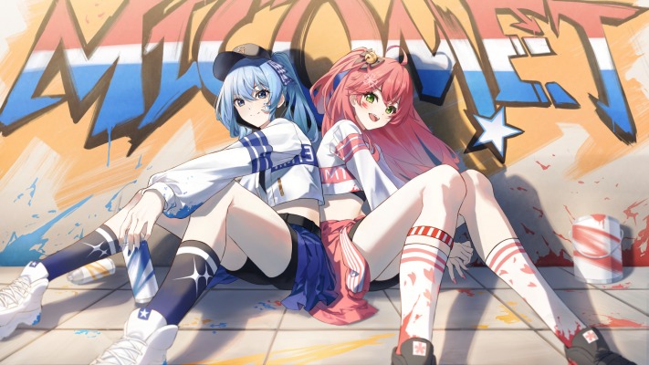 Hoshimachi Suisei & Sakura Miko. Desktop wallpaper