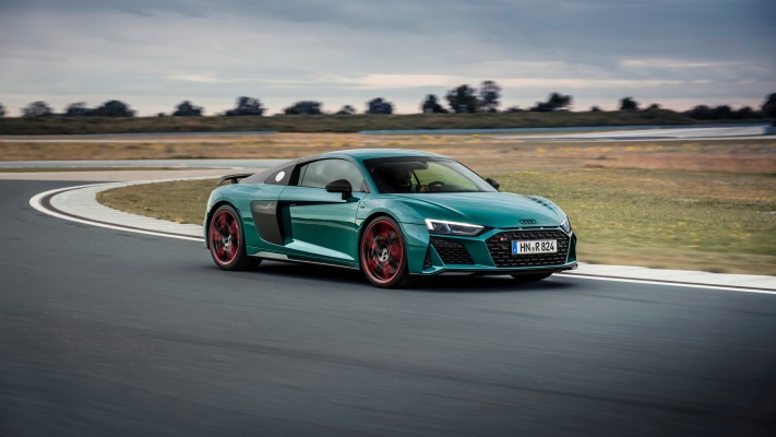 Audi R8 V10 Green Hell 2021. Desktop wallpaper