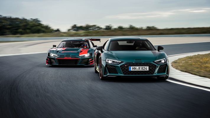 Audi R8 V10 Green Hell 2021. Desktop wallpaper