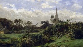 Desktop wallpaper. Carlos de Haes - The Tower of The Church of Douarnenez