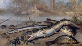 Desktop wallpaper. Jan van Kessel the Elder - Fish and landscape