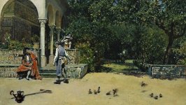 Desktop wallpaper. Raimundo de Madrazo - The Pavilion of Charles V in the Gardens of the Alcazar of Seville