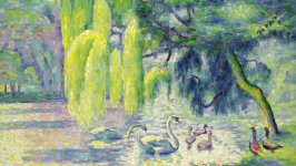 Desktop wallpaper. Henri-Edmond Cross - Family of Swans