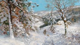Desktop wallpaper. Alois Arnegger - Hunter in a Winter Woodland