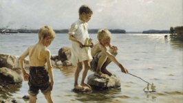 Desktop wallpaper. Albert Edelfelt - Boys Playing on the Shore