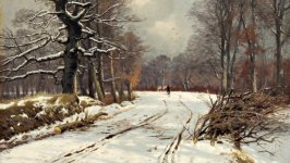 Desktop wallpaper. Thorvald Niss - Winter landscape of forests near Hillerod