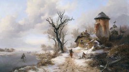 Desktop wallpaper. Frederik Marinus Kruseman - A winter landscape with wood faggots