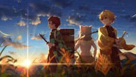 Desktop wallpaper. Tanjiro Kamado, Zenitsu Agatsuma & Inosuke Hashibira